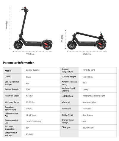 HX X9B 1000W Off-Road Electric Scooter with 48V 20Ah Battery, 10" Tires, 40KM/H